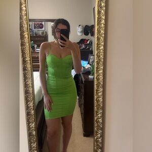 Lime Green Satin Corset Midi Dress